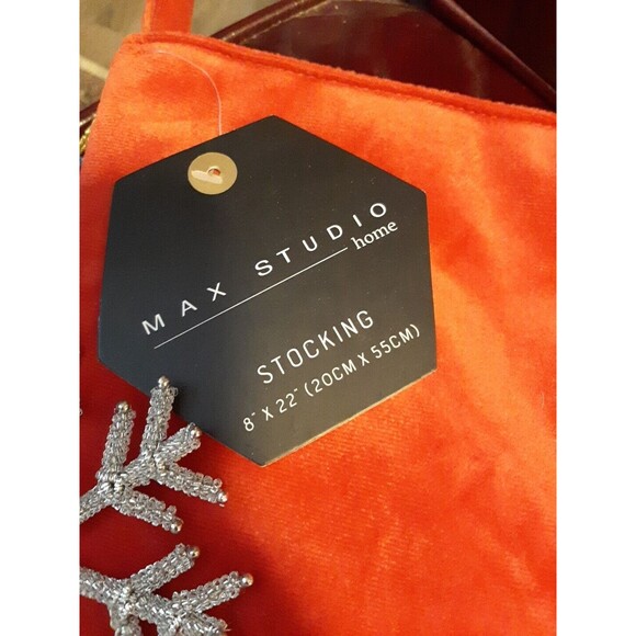 Max Studio Home NEW Red Christmas Stocking with Silver Rhinestone Snowflake 8x22 - Picture 3 of 3